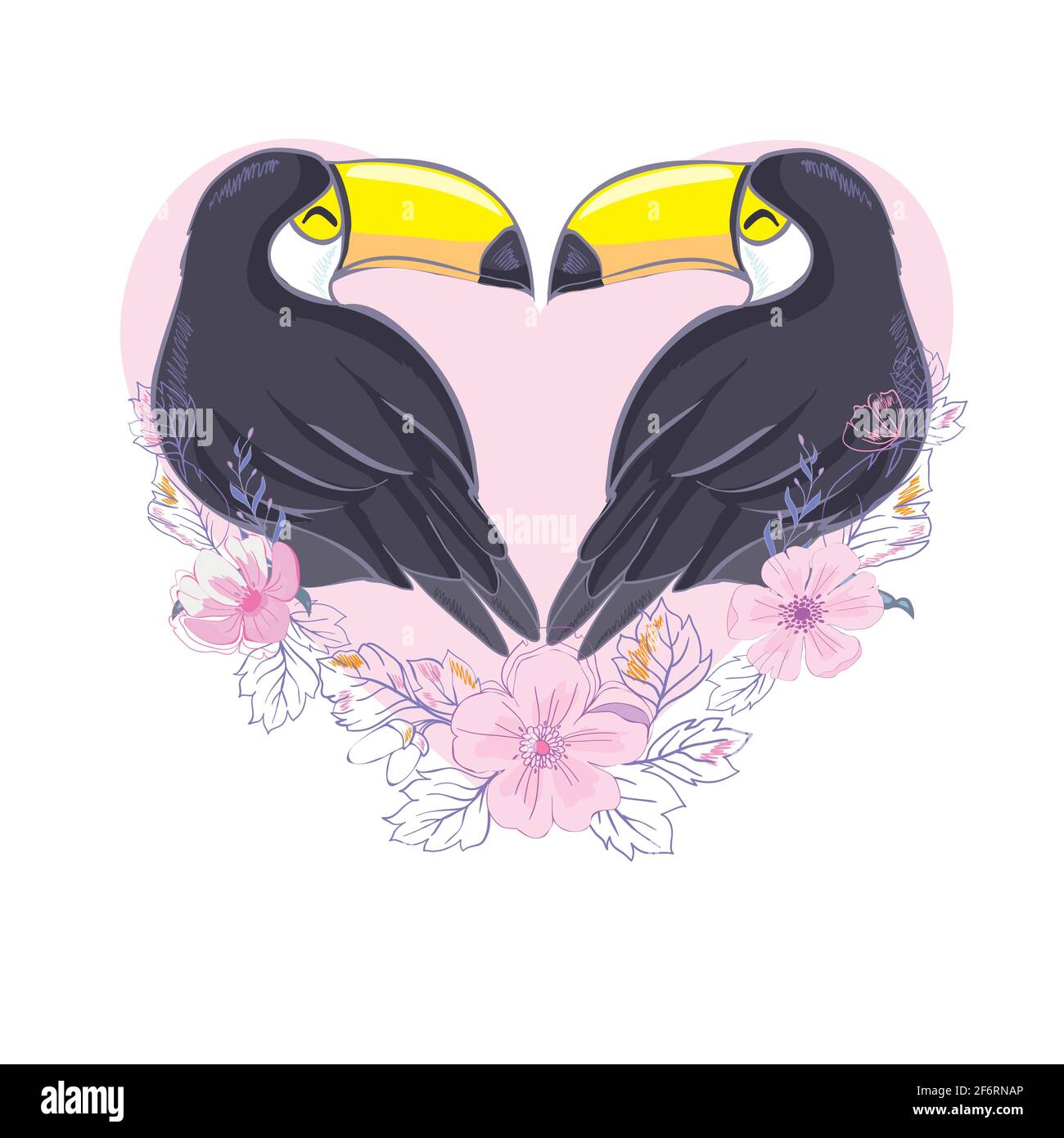 Happy Valentine`s day. Two birds on heart. Perfect for wallpaper, gift paper, greeting cards. Stock Vector